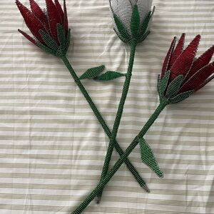 1x Handmade Beaded Red and Wire Floral Protea from South Africa